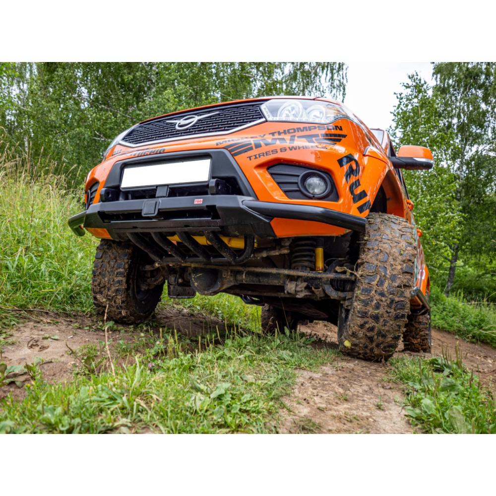 Бампер РИФ силовой передний УАЗ Патриот 2015+ с квадратом под фаркоп и защитой рулевых тяг стандарт