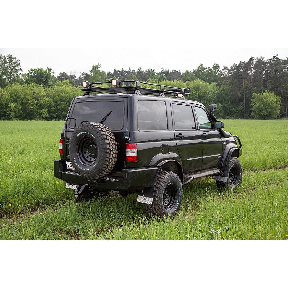 Бампер РИФ силовой задний УАЗ Пикап (2005-2014) с квадратом под фаркоп и калиткой стандарт