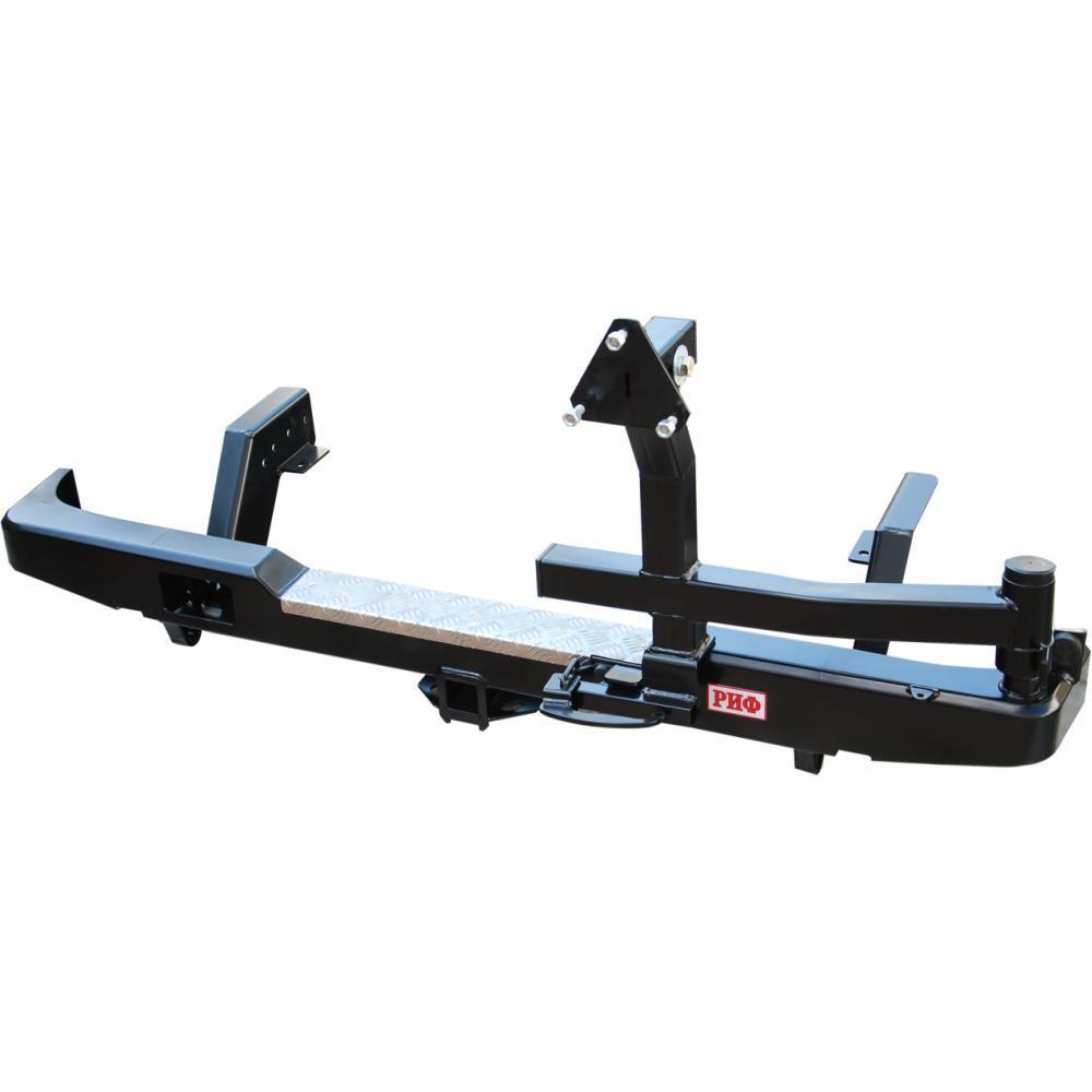 Бампер РИФ задний Mitsubishi L200 (1996-2005) с квадратом под фаркоп и калиткой