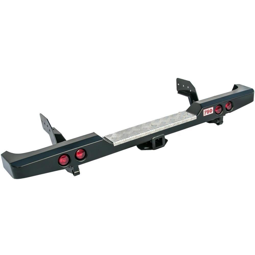 Бампер РИФ задний Mitsubishi L200 2005-2015 (кузов 1350 мм) с квадратом под фаркоп и фонарями