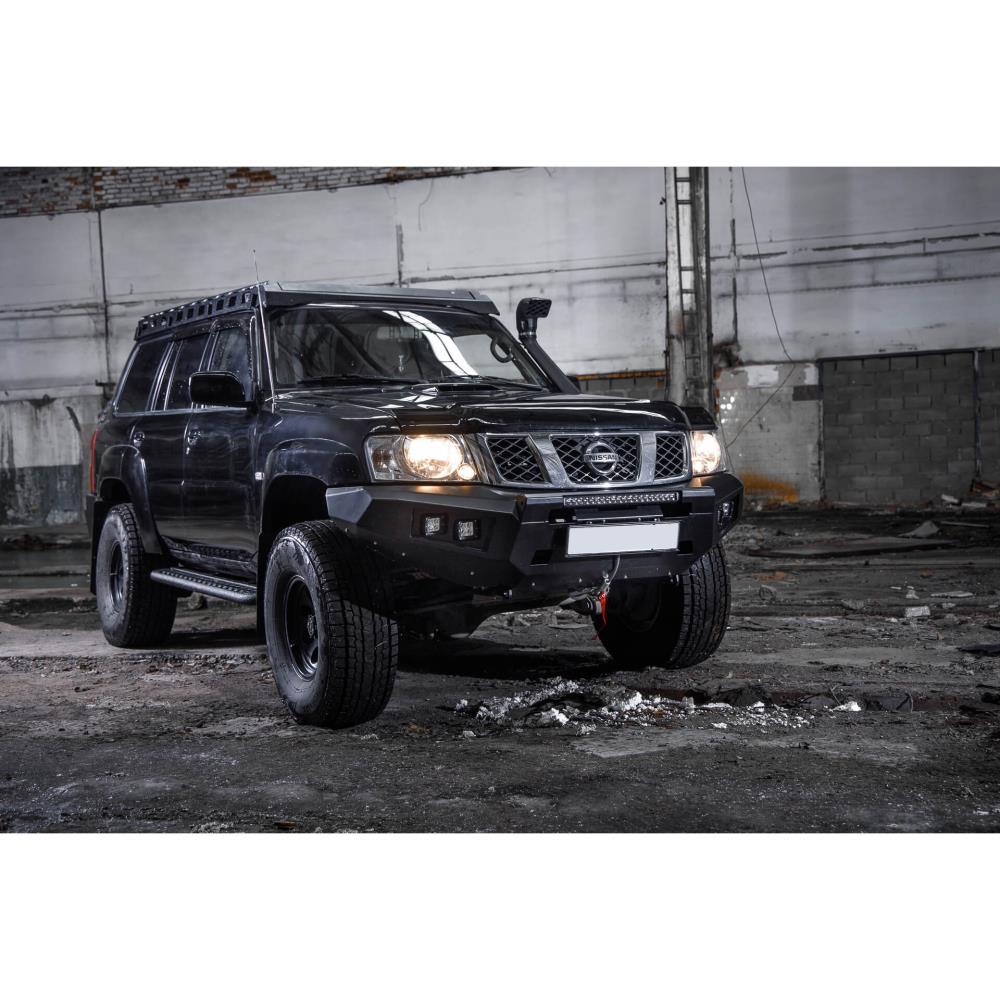 Бампер силовой передний STC Nissan Patrol Y61 2004+ с защитной дугой и противотуманными фарами