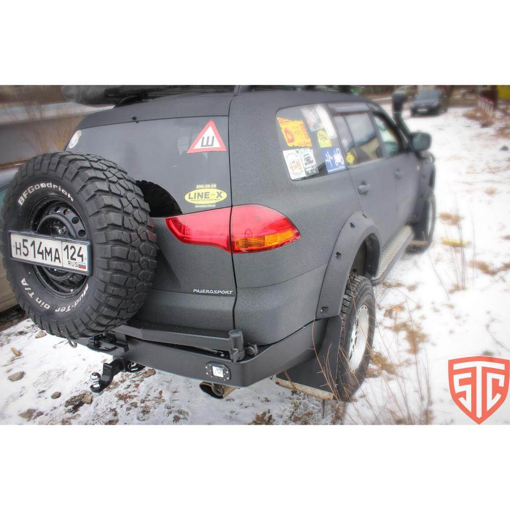 Бампер силовой задний Mitsubishi Pajero Sport 2008-2015 c квадрат под фаркоп и калитка