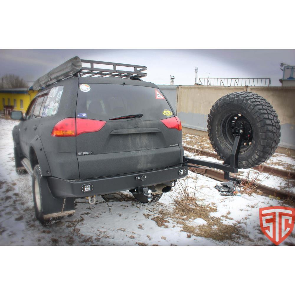 Бампер силовой задний Mitsubishi Pajero Sport 2008-2015 c квадрат под фаркоп и калитка