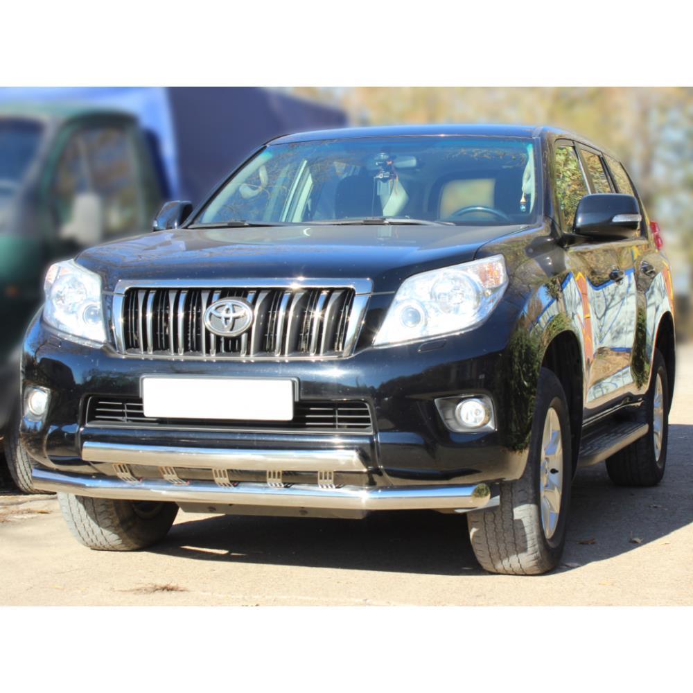 Дуга передняя по низу бампера d-76+76х43 радиусная двойная (верхняя труба овальная) Toyota Land Cruiser Prado 150 2009-2012