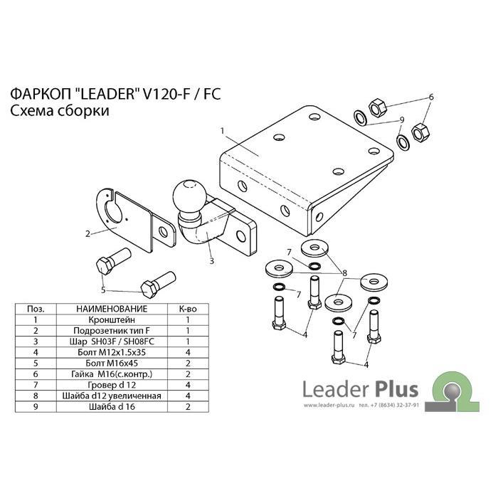 Фаркоп «Лидер-ПЛЮС» VOLKSWAGEN AMAROK (2НА) 1200 кг/50 кг