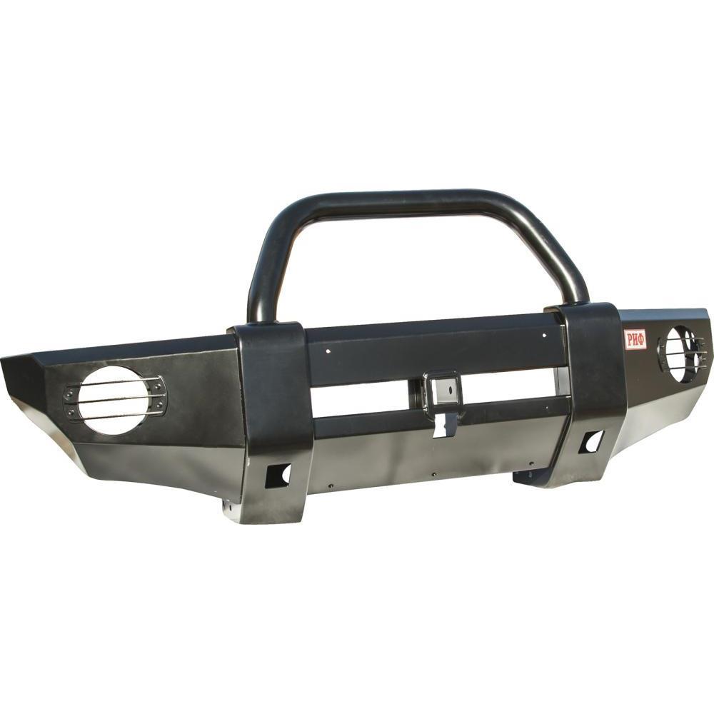 Накладка РИФ на передний бампер с квадратом под фаркоп и центральной трубой Mitsubishi L200 2005+