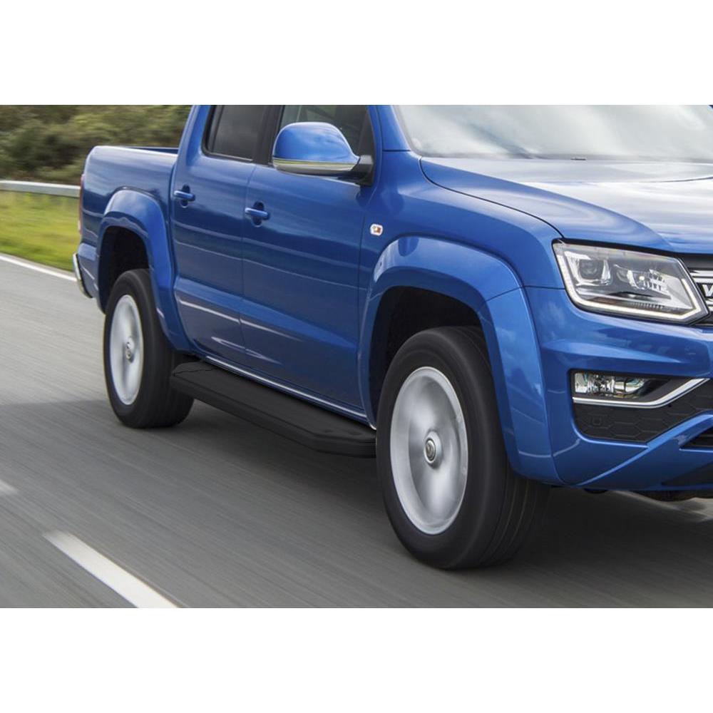 Пороги алюминиевые Rival Premium-Black для Volkswagen Amarok I рестайлинг 2016-2020