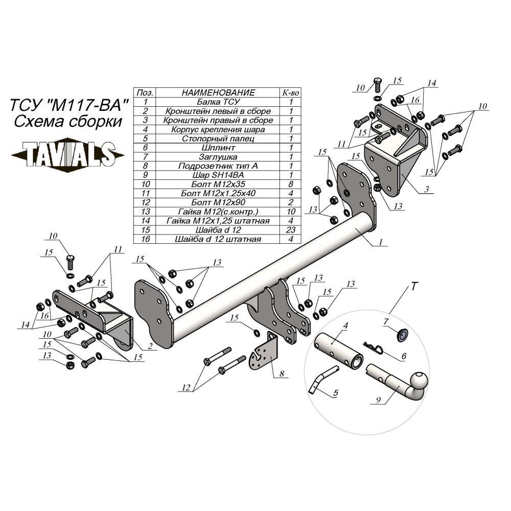 ТСУ для MITSUBISHI L200 2015 - ... (с быстросъемным шаром)