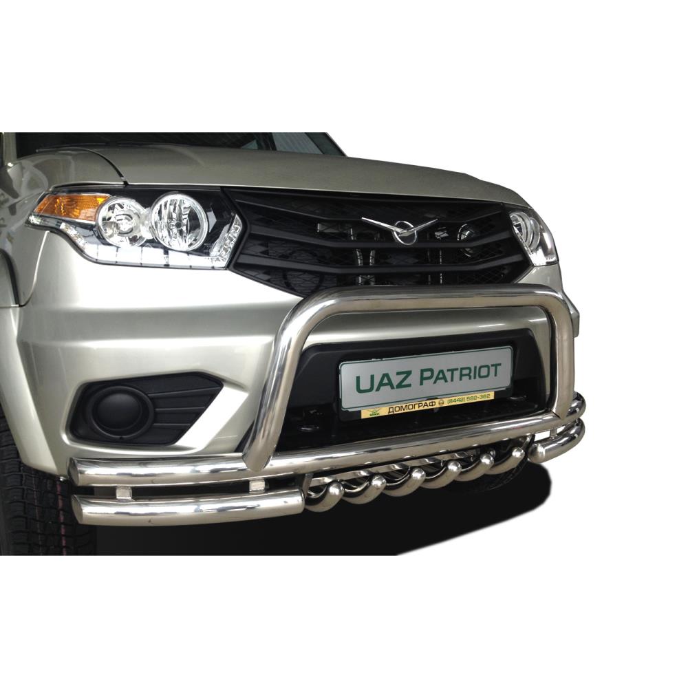 Защита переднего бампера "акула" + низкая скоба УАЗ Patriot 2014-2017