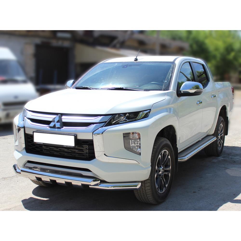 Защита переднего бампера двойная d-76 с доп.накладками (MPL19_1.2)