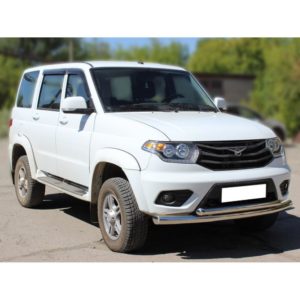 Защита переднего бампера радиусная двойная d-76+60 на УАЗ Пикап