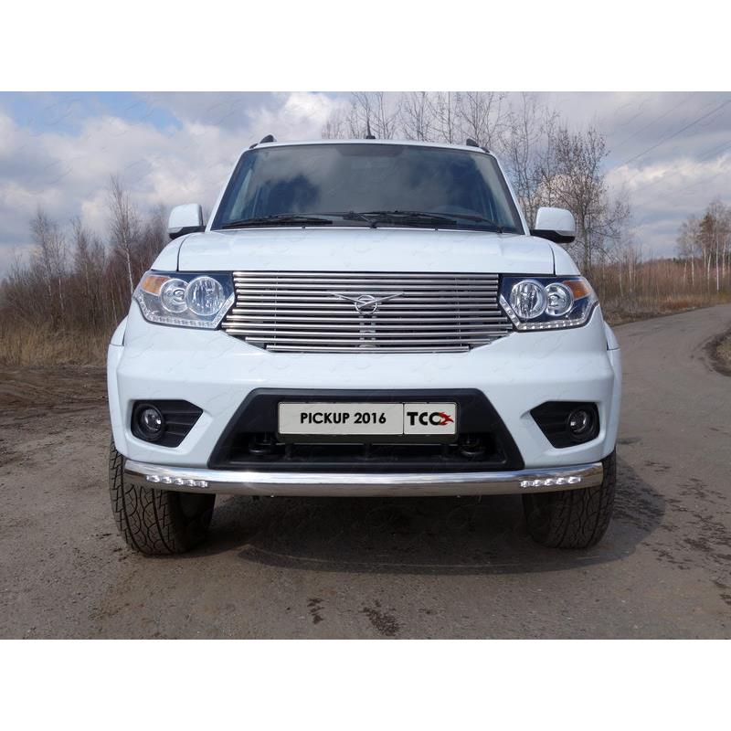 Защита передняя нижняя (овальная с ДХО) 75х42 мм на UAZ Patriot (PickUp) 2015
