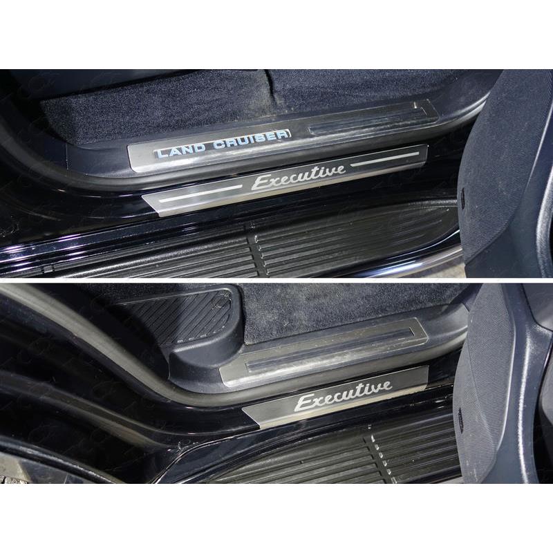 Накладки на пороги с гибом (лист шлифованный надпись Executive) 4шт для TOYOTA Land Cruiser 200 EXECUTIVE 2016-2018