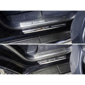 Накладки на пороги с гибом (лист зеркальный надпись LC 200) 4шт для TOYOTA Land Cruiser 200 2015-