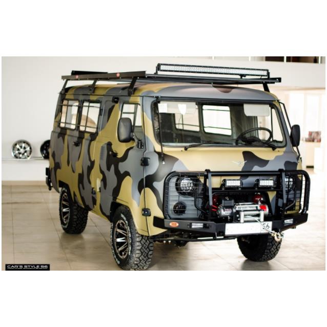 Передний силовой бампер на УАЗ "Буханка" с защитными дугами