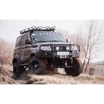 Передний силовой бампер с вертикальной площадкой лебёдки на УАЗ «Пикап»