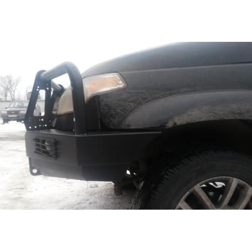 Передний силовой бампер с защитной дугой и вертикальной площадкой лебёдки на рестайлинговый 2014 на УАЗ «Патриот»