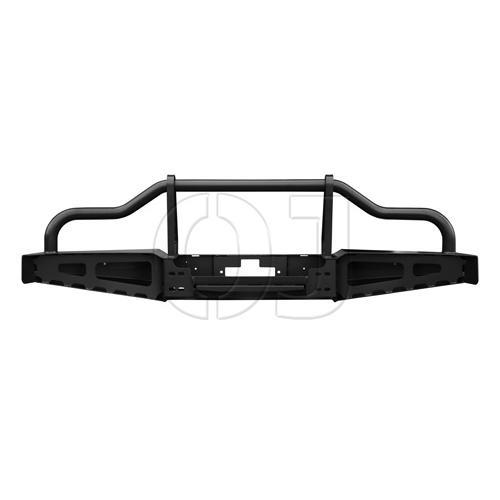 Передний силовой бампер серии Трофи на УАЗ Буханка с низкой защитной дугой и встроенной горизонтальной площадкой лебёдки