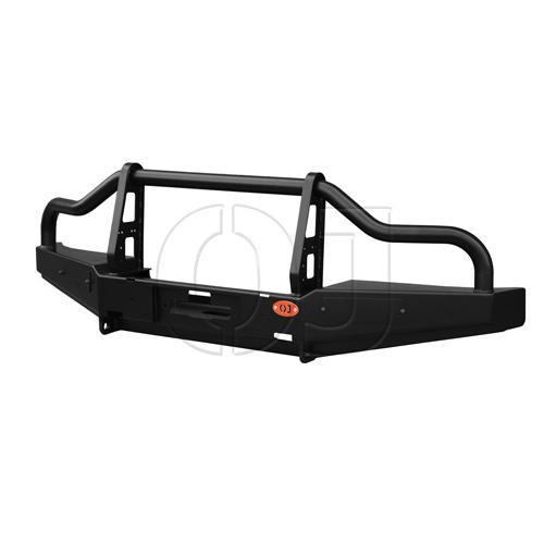 Передний силовой бампер серии Трофи на УАЗ Буханка с низкой защитной дугой и встроенной горизонтальной площадкой лебёдки