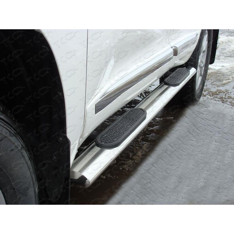 Пороги овальные с накладкой 120х60 мм для TOYOTA Land Cruiser 200 2012-2015