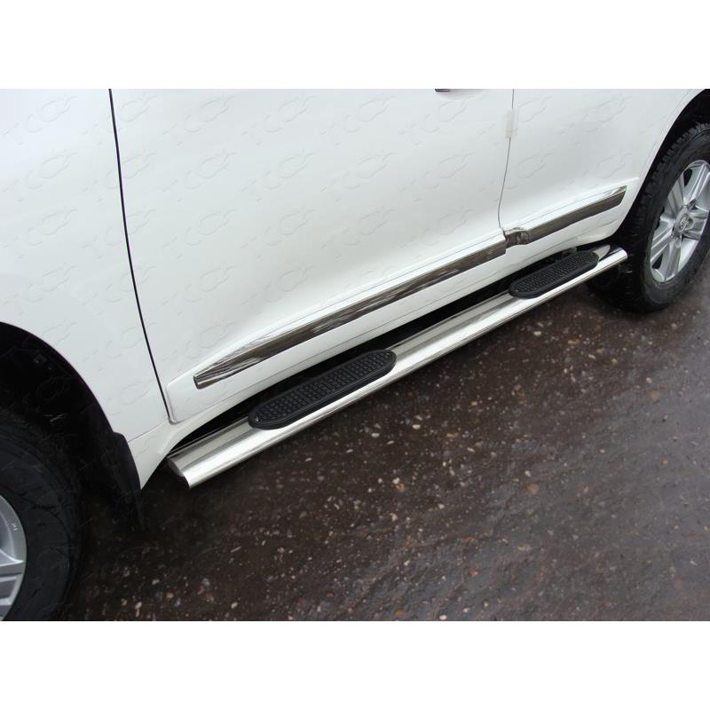 Пороги овальные с накладкой 120х60 мм для TOYOTA Land Cruiser 200 2015- (кроме EXECUTIVE)
