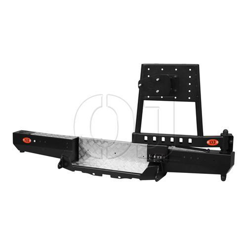 Задний силовой бампер с правой калиткой под запаску и площадкой под лебёдку на УАЗ Буханка с лифтом