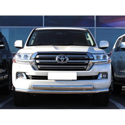 Защита переднего бампера d-76+76х43 радиусная двойная (верхняя труба овальная) (LCN18_4.3EXL)