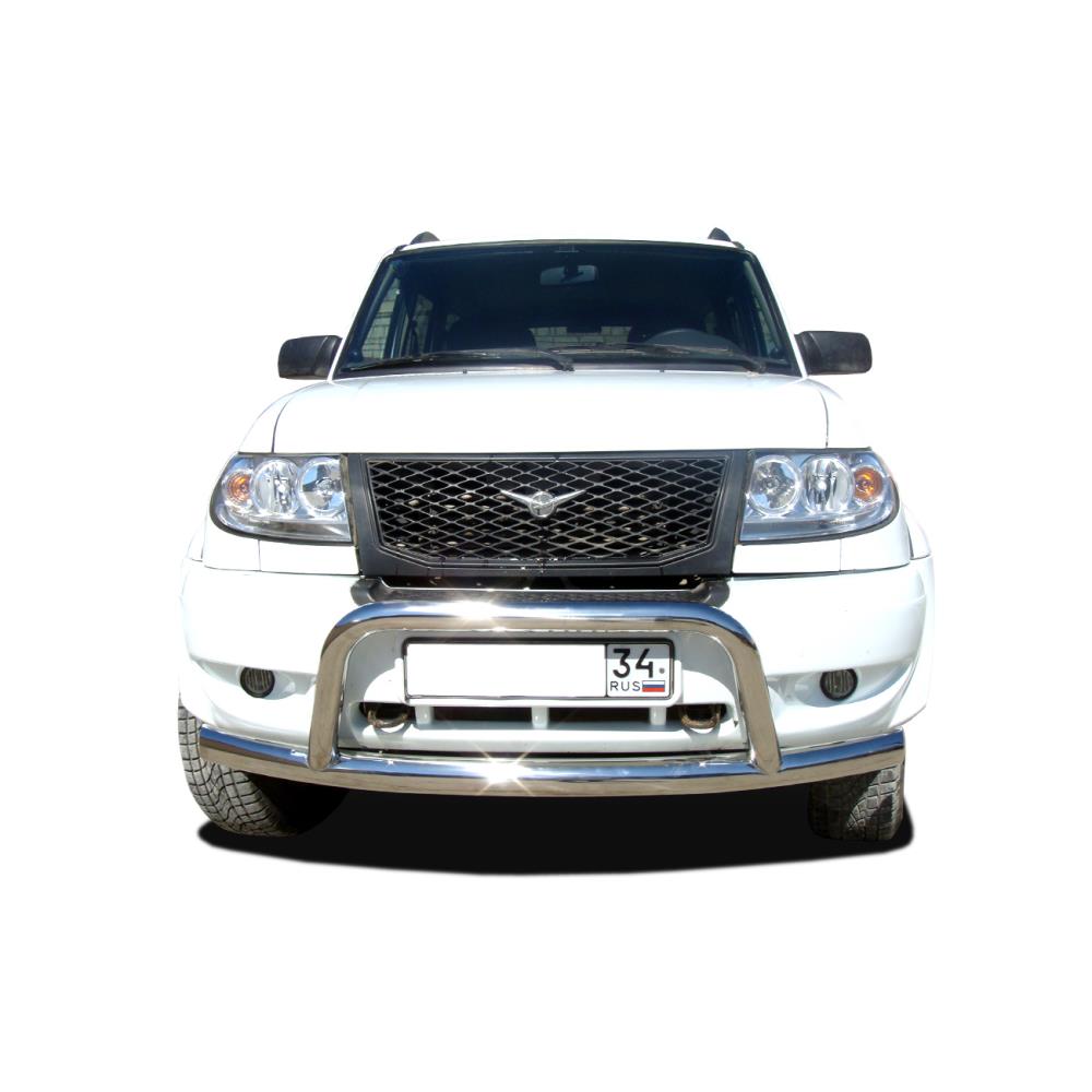 Защита переднего бампера радиус с низкой скобой УАЗ Patriot 2005