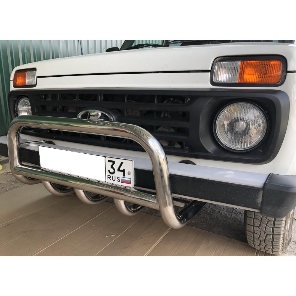 Защита переднего бампера скоба низкая+акула Niva 2121