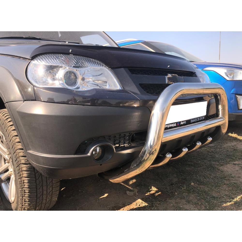 Защита переднего бампера скоба высокая+акула Chevrolet Niva 2010-н.в.