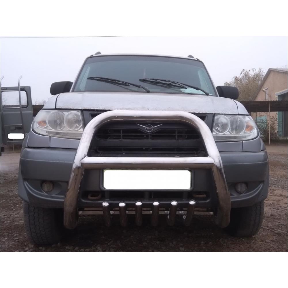 Защита переднего бампера скоба высокая + акула УАЗ Patriot 2005