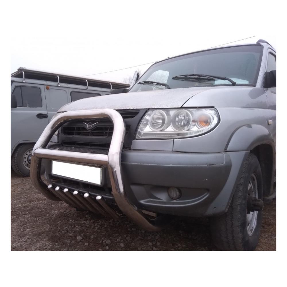 Защита переднего бампера скоба высокая + акула УАЗ Patriot 2005