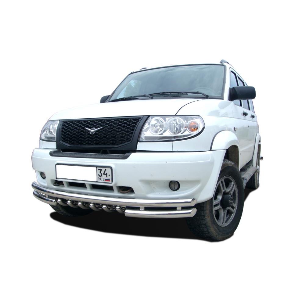 Защита переднего бампера тройная с защитой "акула УАЗ Patriot 2005