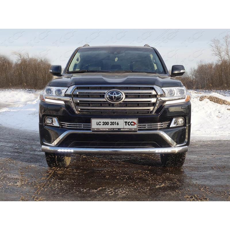 Защита передняя нижняя (овальная длинная с ДХО) 75х42 мм для TOYOTA Land Cruiser 200 EXECUTIVE 2016-2018