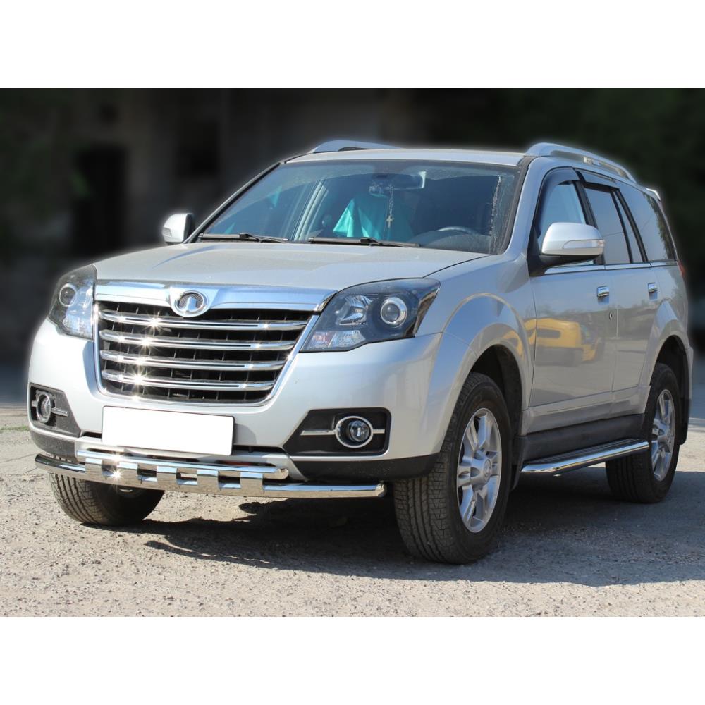 Дуга передняя по низу бампера радиусная двойная d-53+43 с доп.накладками Great Wall Hover H3 2014-