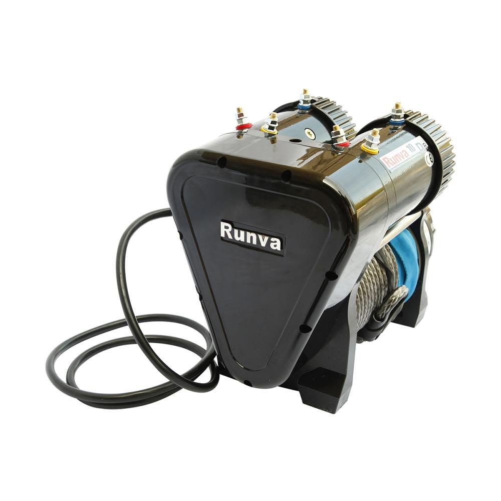 Лебёдка электрическая 12V Runva 10000 lbs 4500 кг двухмоторная (синтетический трос)