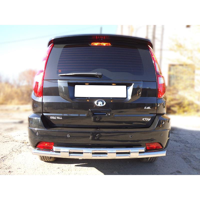 Защита заднего бампера радиусная двойная d-53+43 с доп.накладками для Great Wall Hover H3 2010-2013