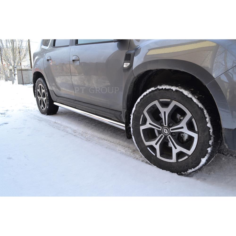 Защита порогов прямая Ø63 мм (НПС) RENAULT Duster 2021-