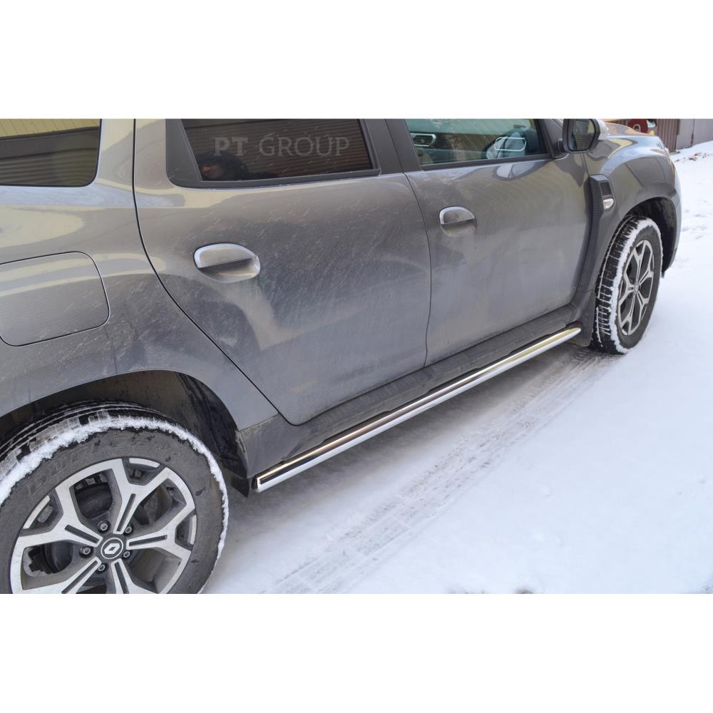 Защита порогов прямая Ø63 мм (НПС) RENAULT Duster 2021-